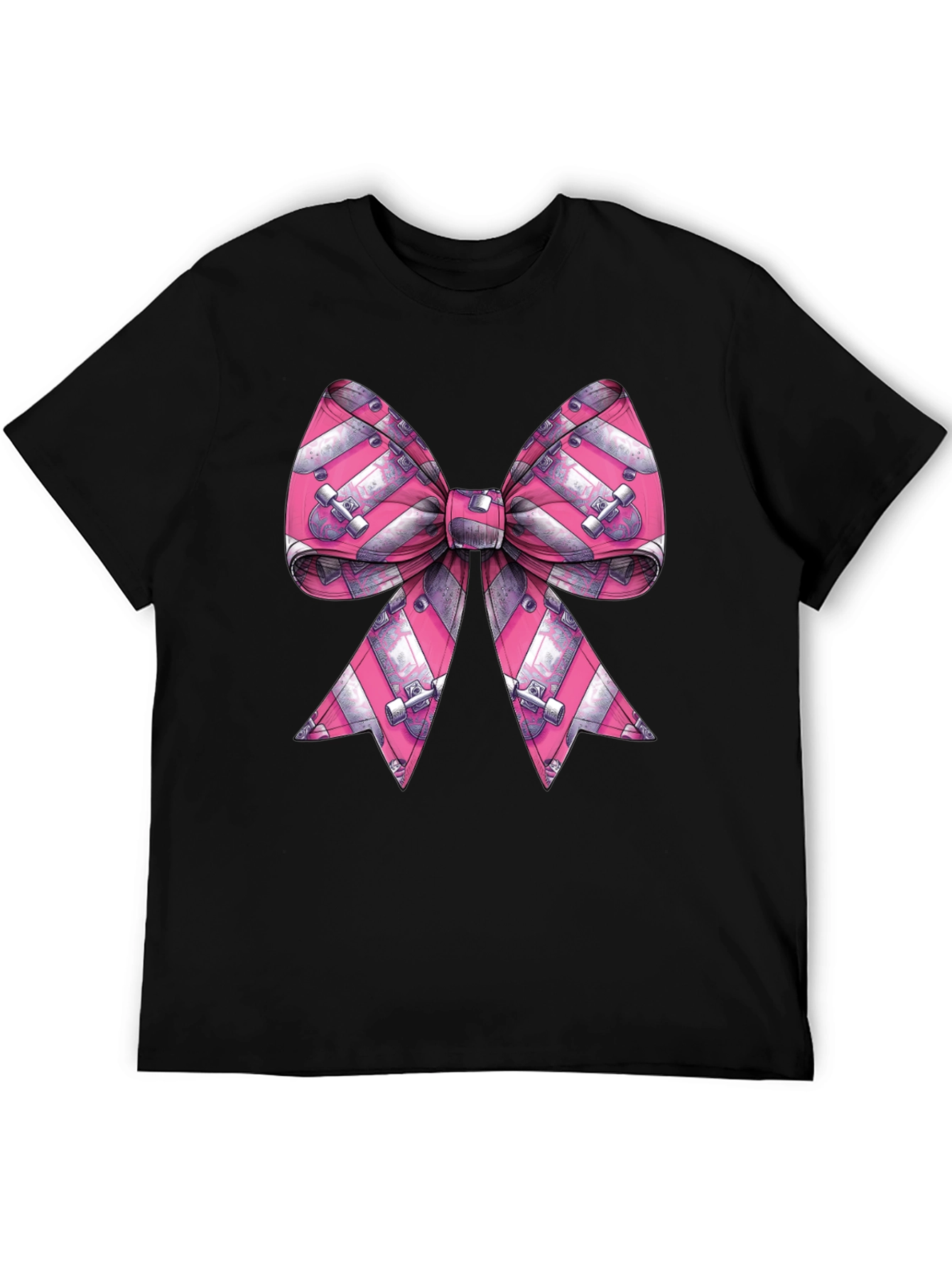 Black Skateboard Bow Graphic Tee - Black Cotton Blend view 5