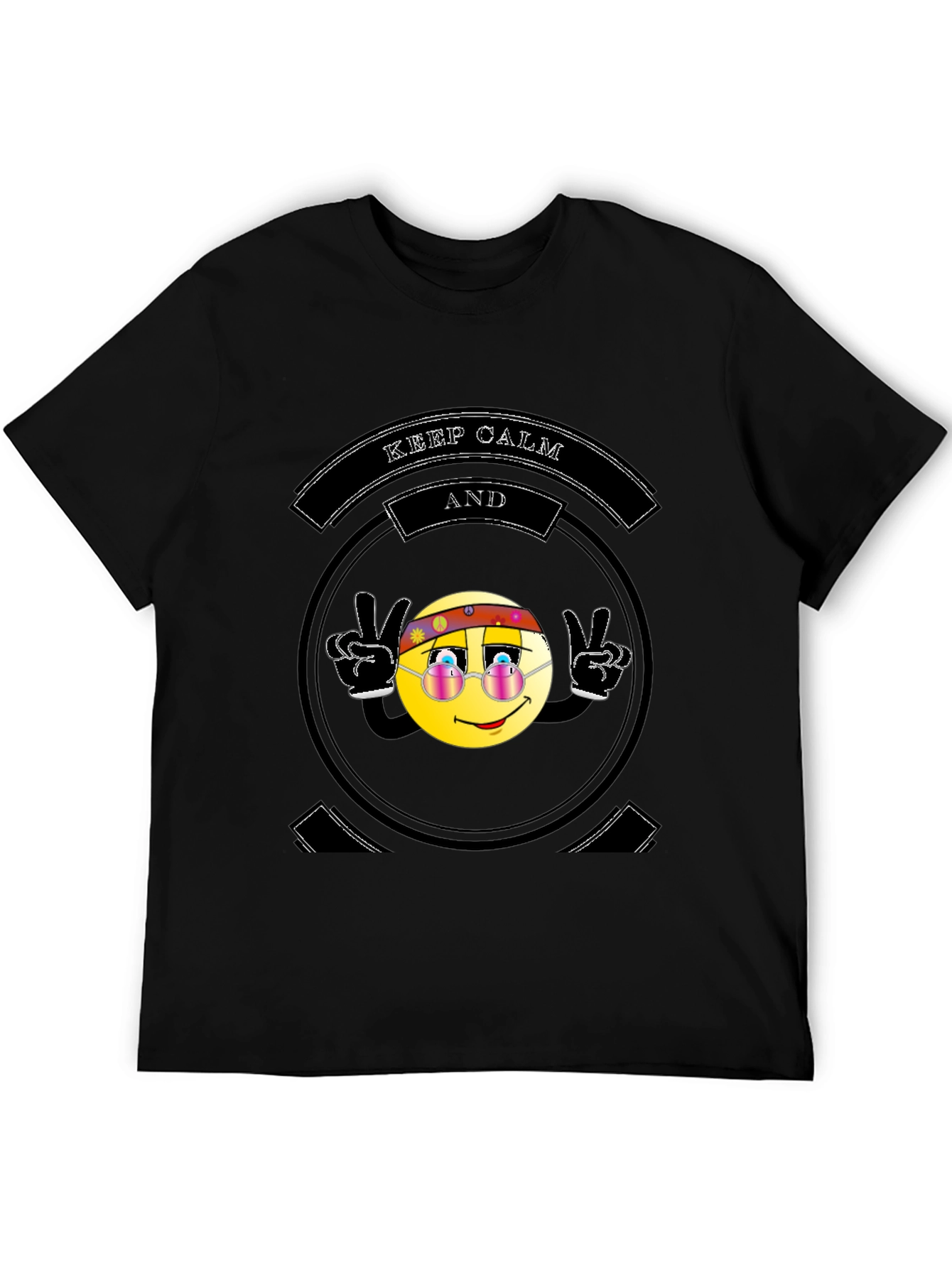 Black Keep Calm Hippie Emoji Black T-Shirt view 5