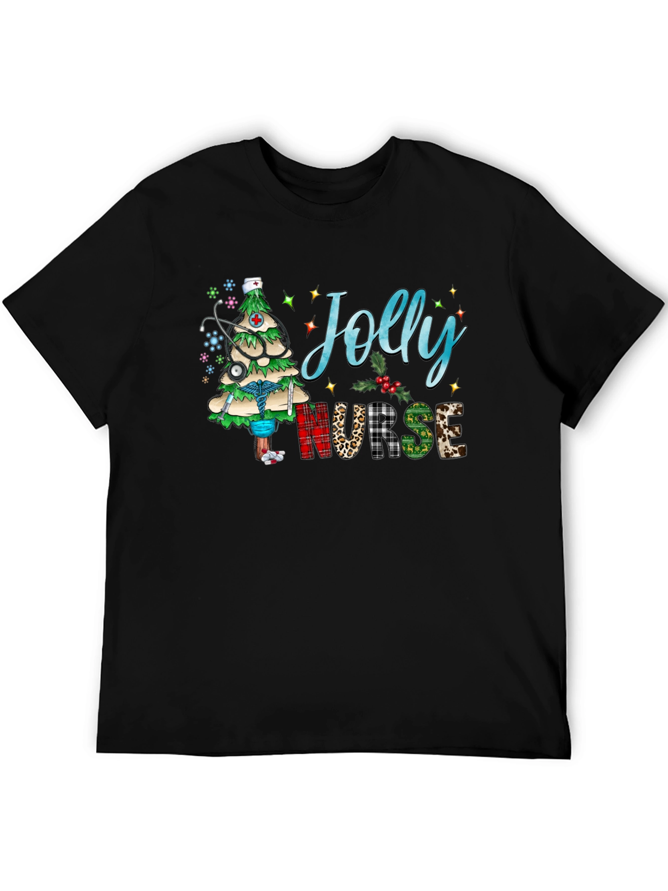 Black Jolly Nurse Holiday T-Shirt view 5