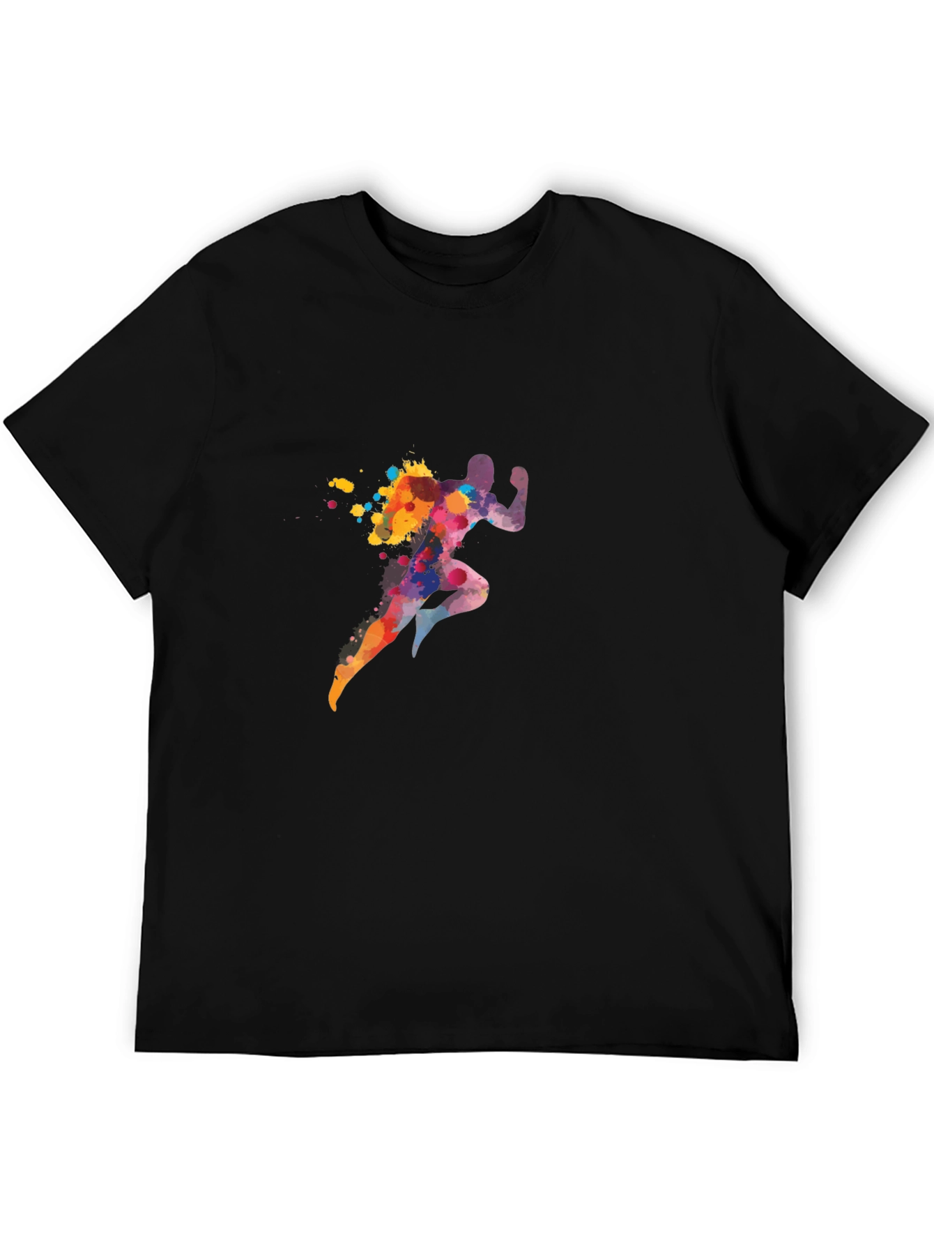 Black Men's Black T-Shirt with Colorful Running Man Graphic view 5