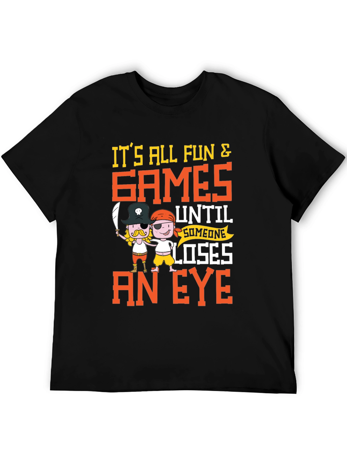 Black It's All Fun & Games T-Shirt Pirate Cartoon view 5