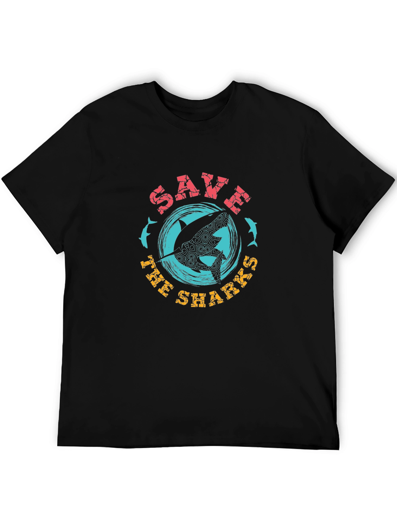 Black Save the Sharks Graphic Tee - Black Crew Neck view 5