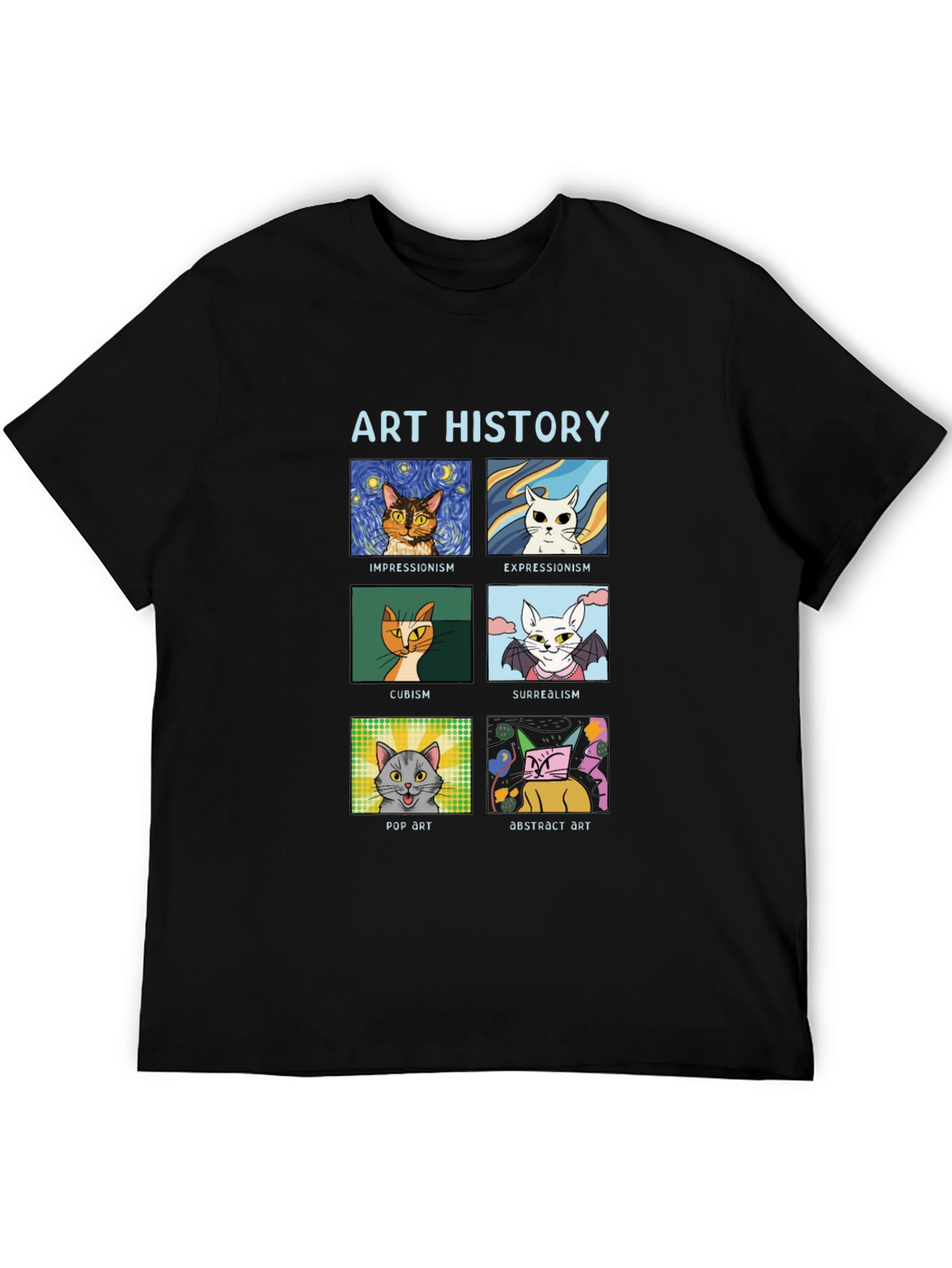 Black Art History Cats Black T-Shirt view 5