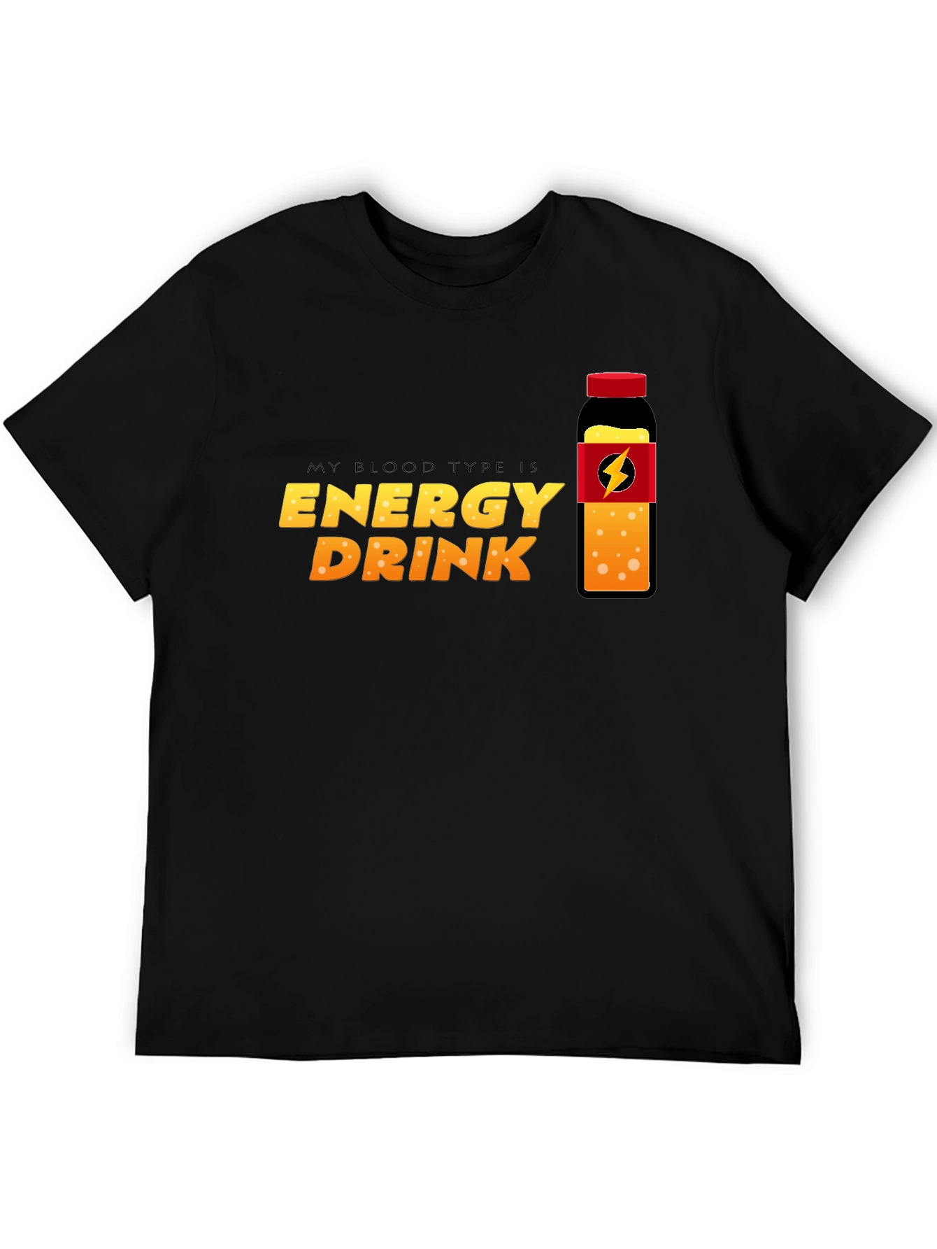 Black Energy Drink Blood Type T-Shirt - Black Crew Neck Tee view 5
