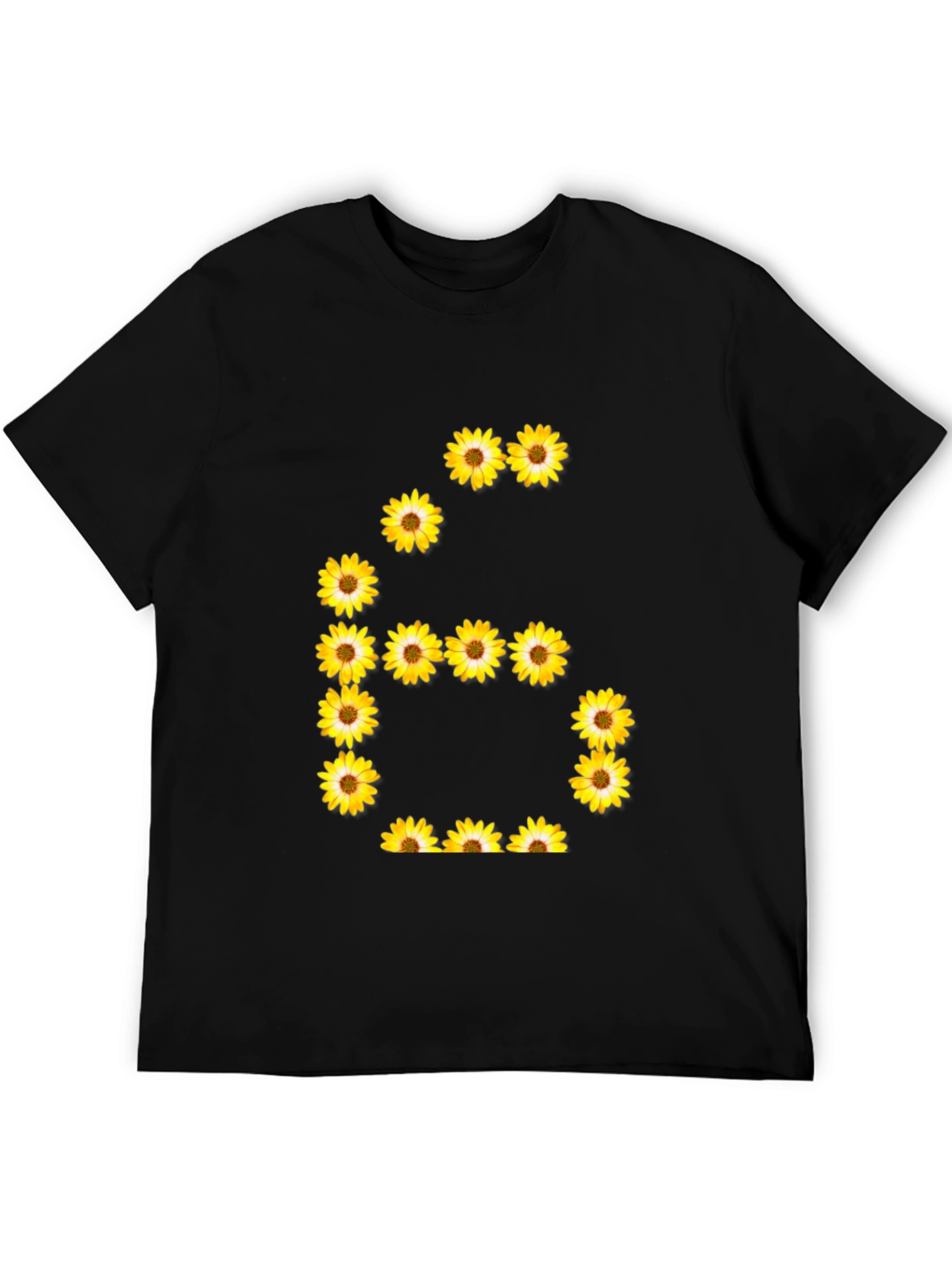 Black Floral Number 6 Graphic Tee - Unisex Black T-Shirt view 5