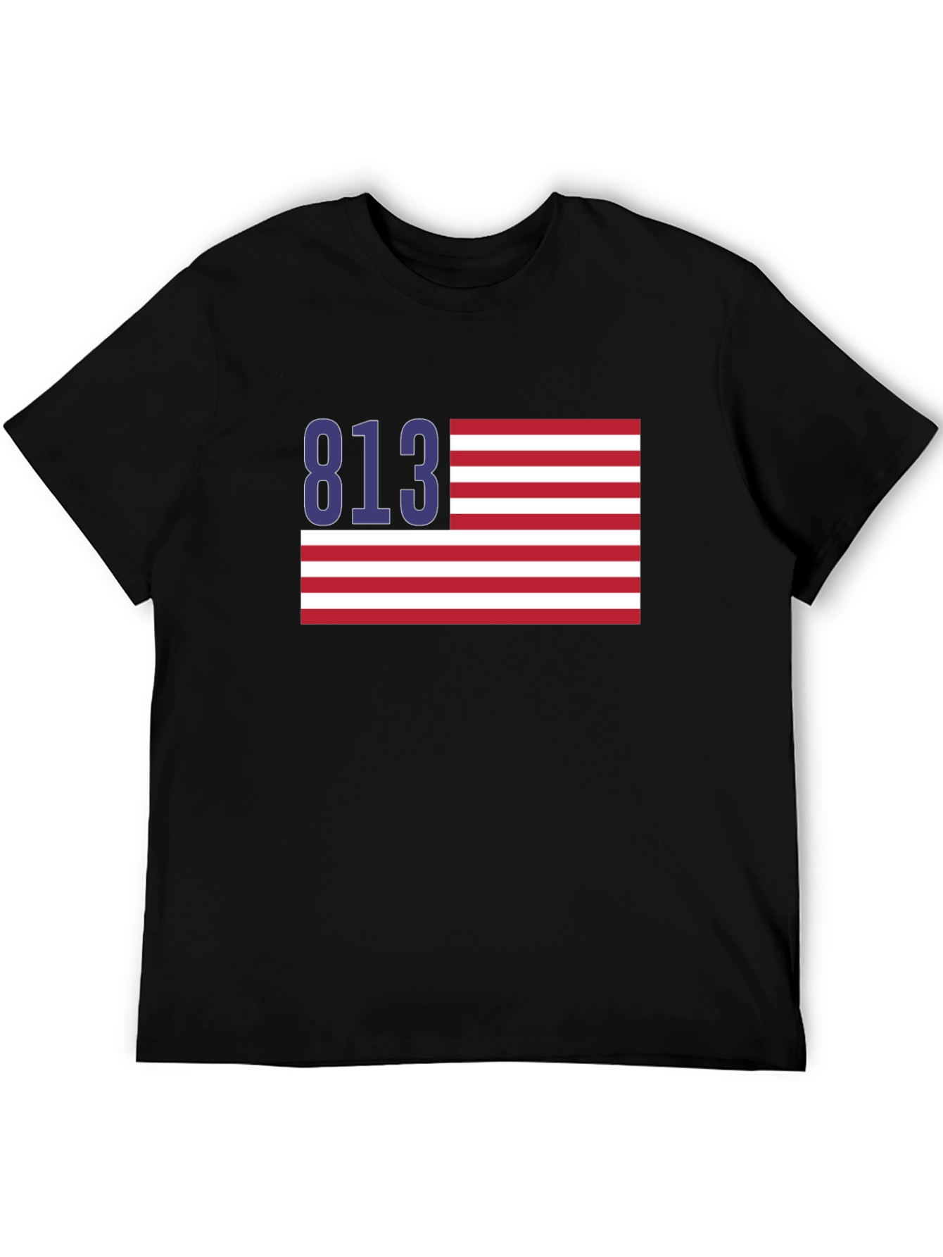 Black 813 Tampa Area Code American Flag T-Shirt view 5