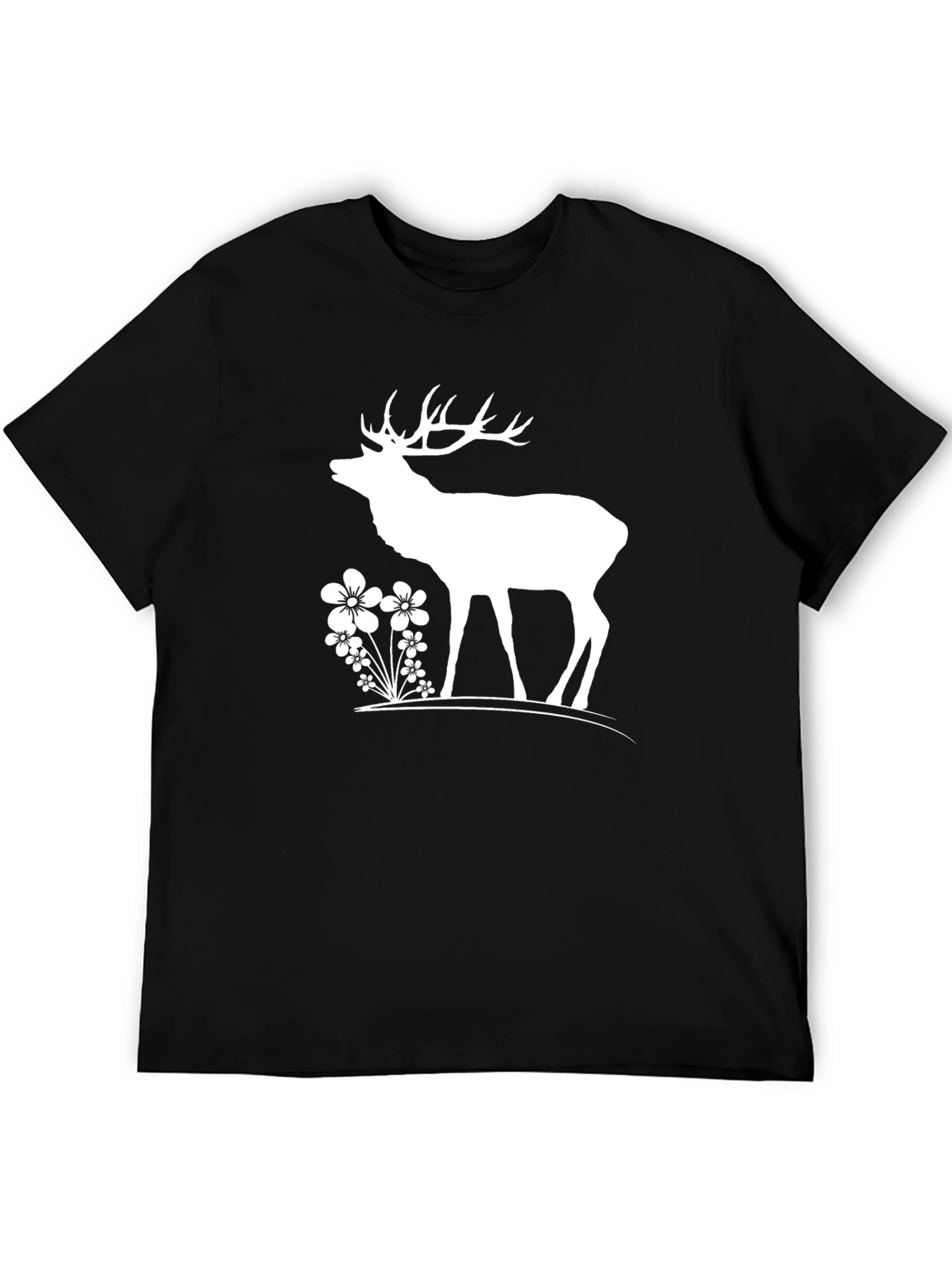 Black Deer & Flowers Graphic T-Shirt - Black view 5