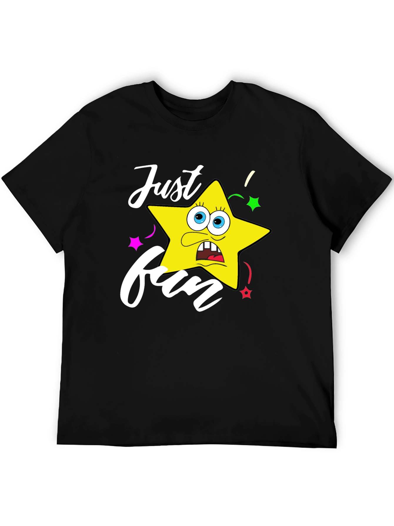 Black Just Fun Star Graphic Tee - Mens Black T-Shirt view 5