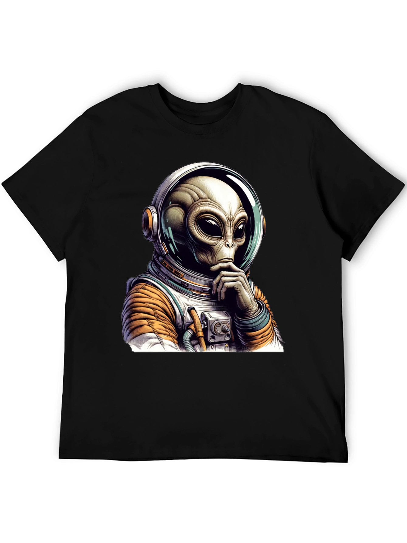 Black Alien Astronaut Graphic Tee - Black Cotton Blend view 5