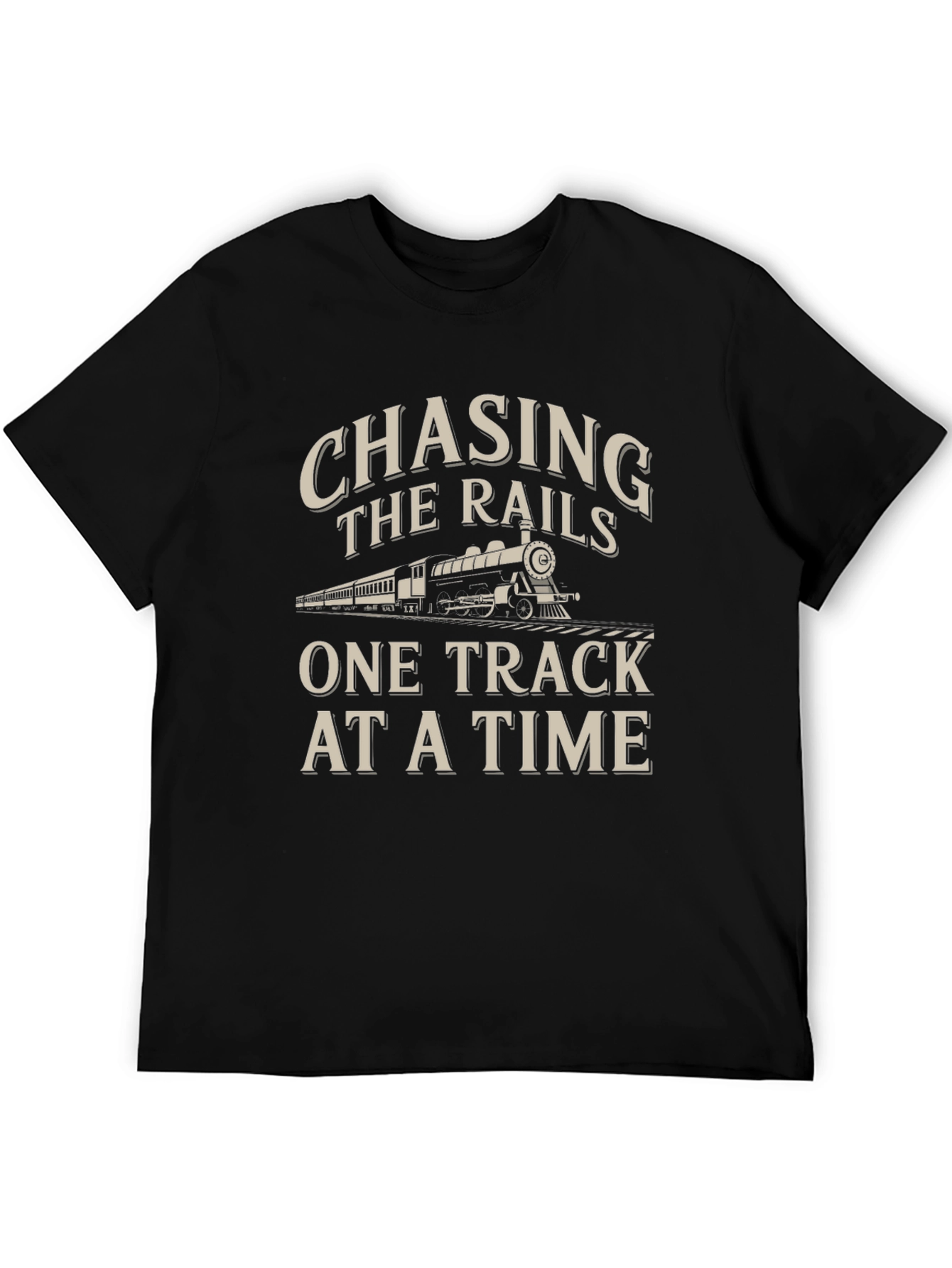 Black Chasing The Rails Train Graphic Tee view 5