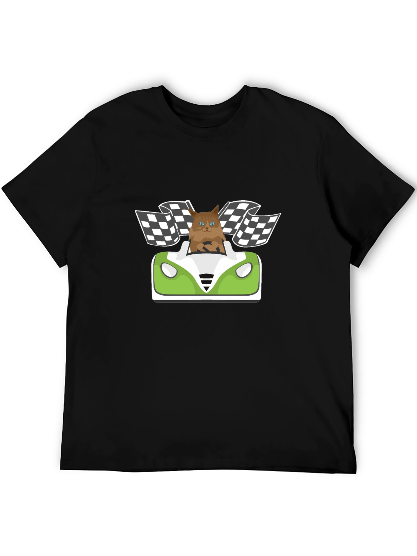 Black Cat Racer T-Shirt: Funny Cartoon Cat Driving view 5