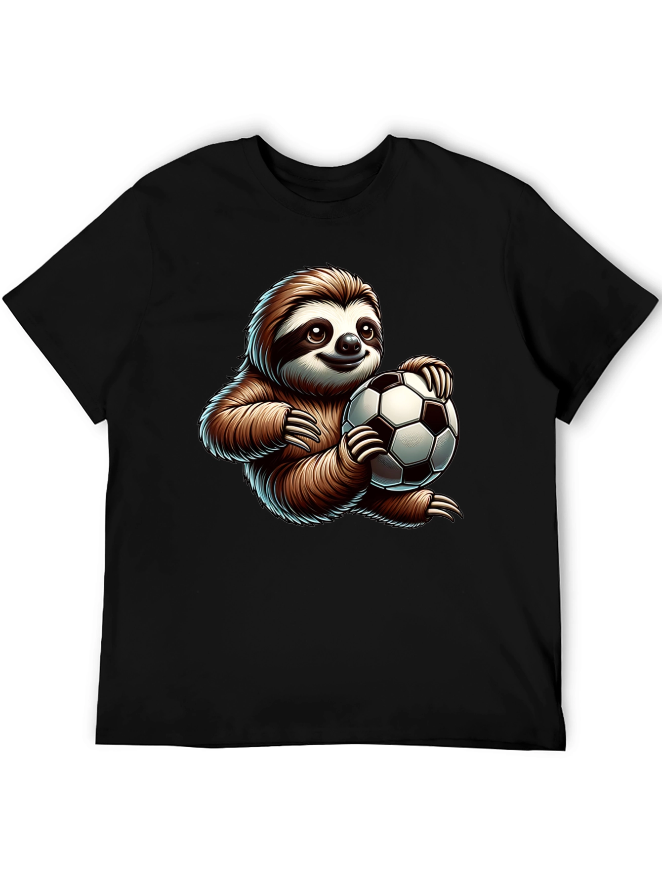 Black Sloth Soccer Fan T-Shirt - Cute Cartoon Design view 5
