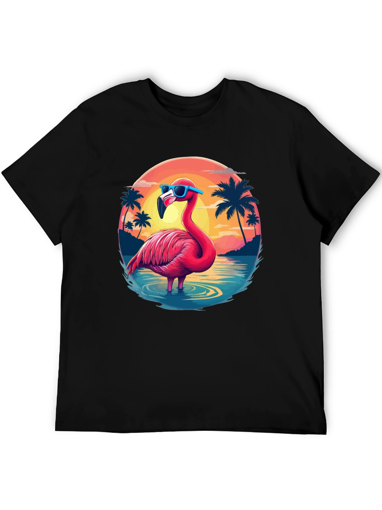 Black Tropical Flamingo T-Shirt - Summer Vibes view 5