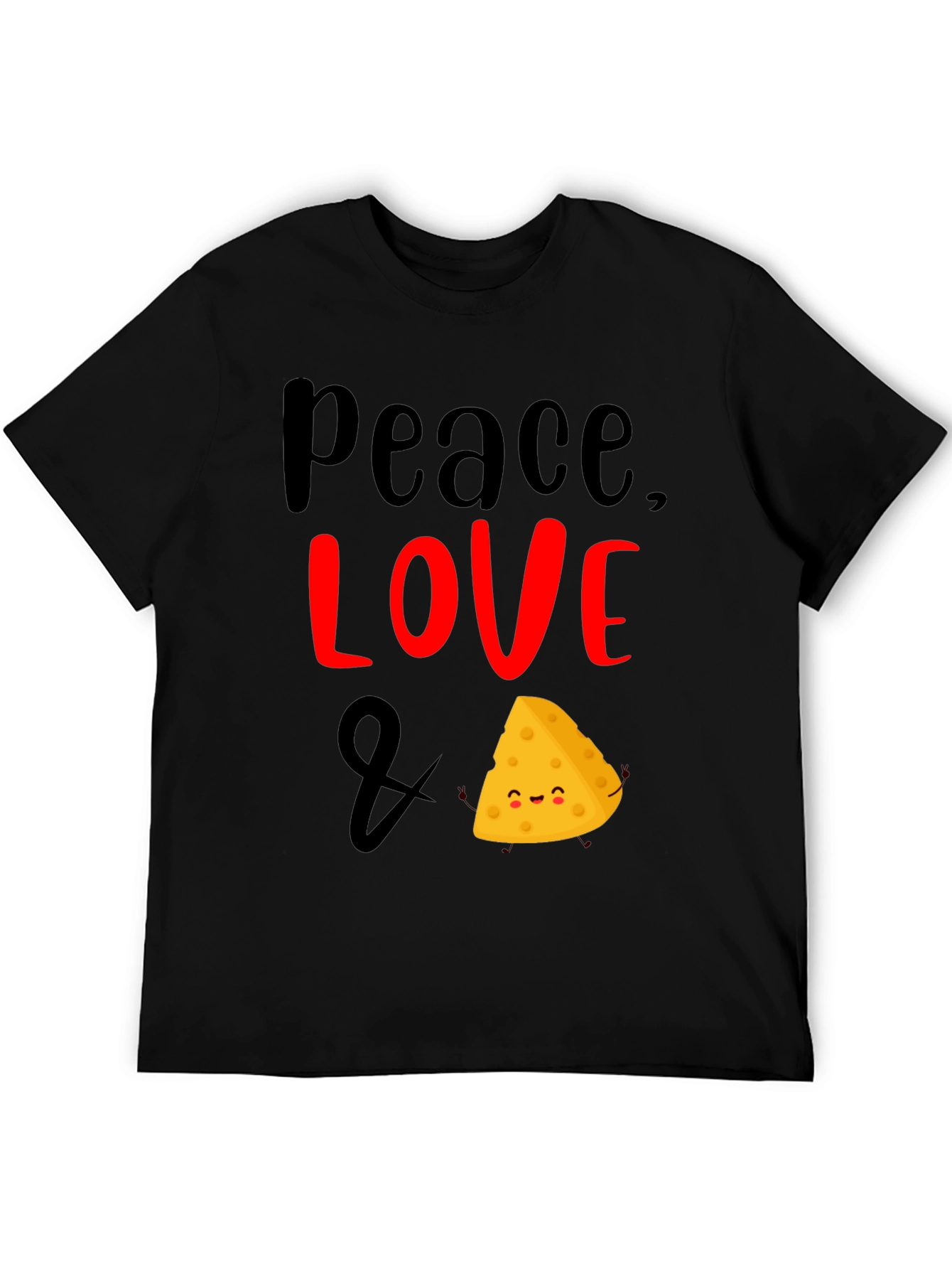 Black Peace Love & Cheese Funny Graphic T-Shirt view 5