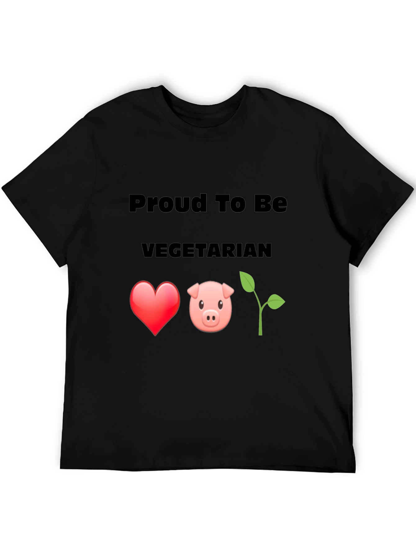 Black Proud Vegetarian Graphic Tee - Heart Pig Plant Design view 5