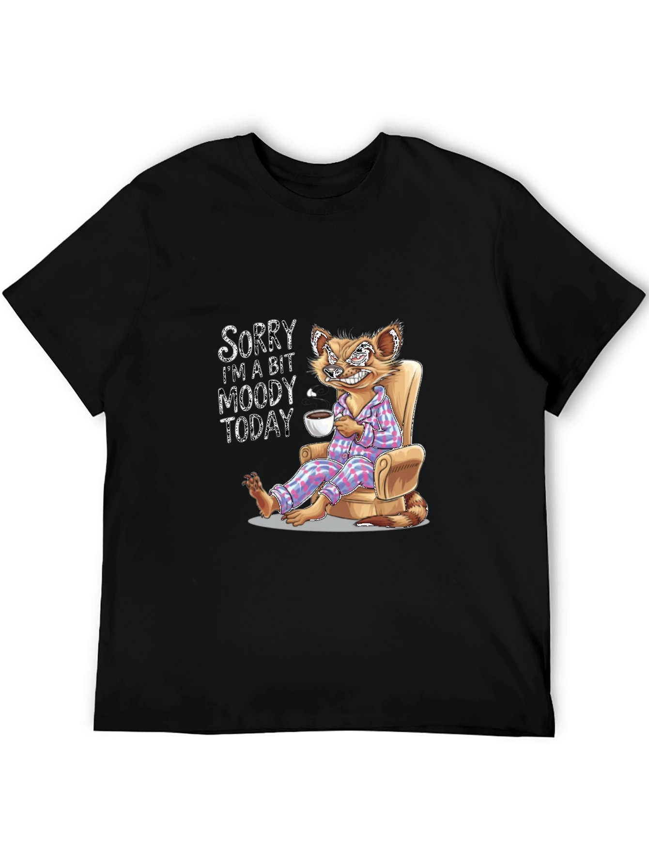 Black Moody Cartoon Fox T-Shirt view 5