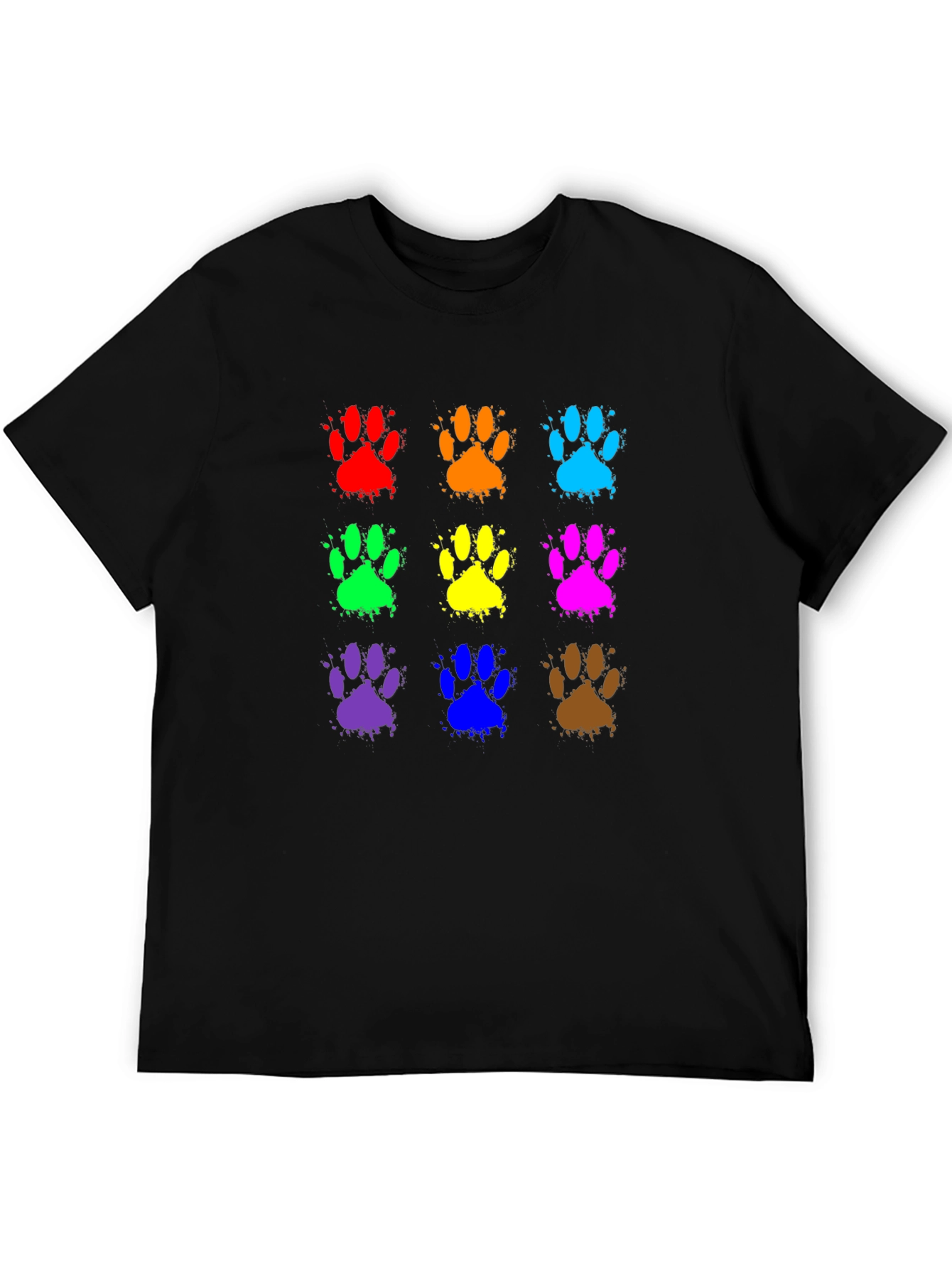 Black Colorful Paw Print T-Shirt - Fun Animal Lover Tee view 5