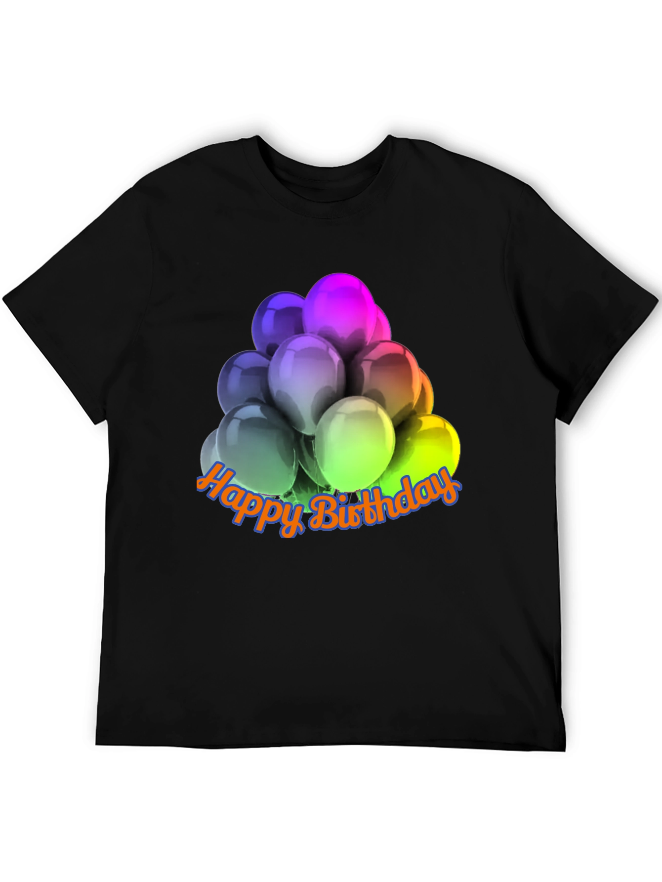 Black Happy Birthday Balloons Graphic T-Shirt view 5