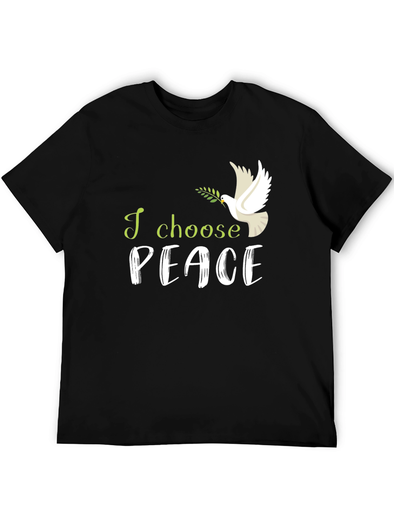 Black I Choose Peace T-Shirt: Dove with Olive Branch view 5