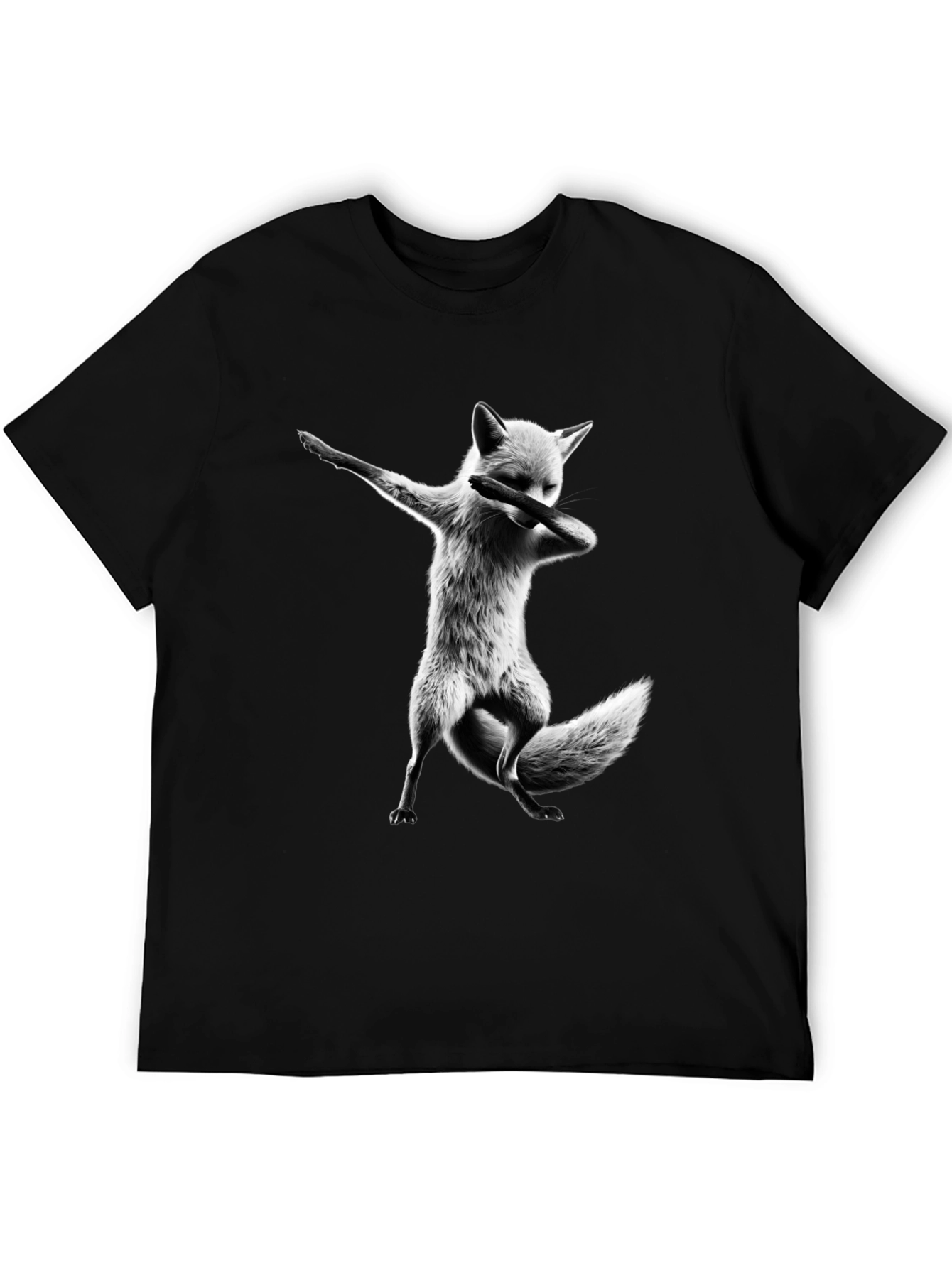 Black Dabbing Fox Graphic Tee - Black Cotton T-Shirt view 5
