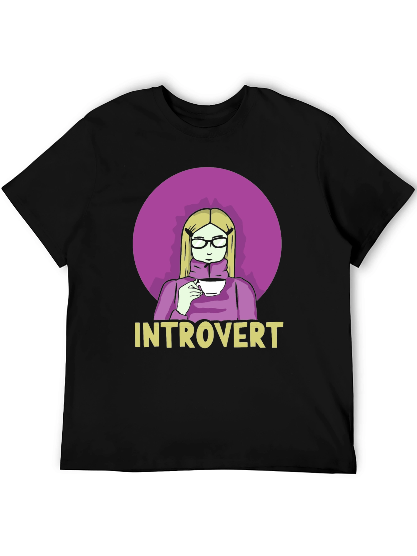 Black Introvert Tee: Cozy Cartoon Graphic T-Shirt view 5