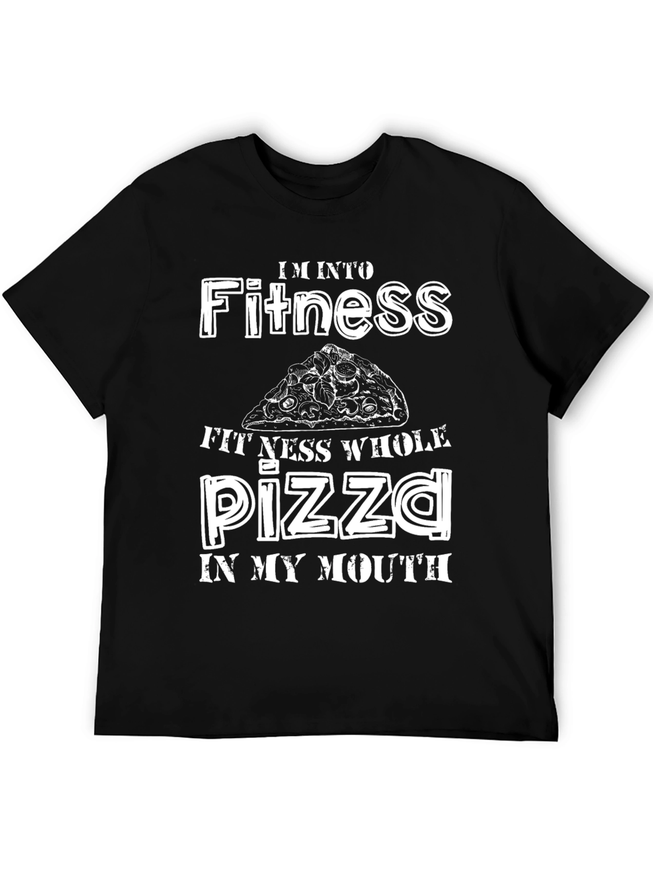 Black Fitness Whole Pizza Funny T-Shirt view 5