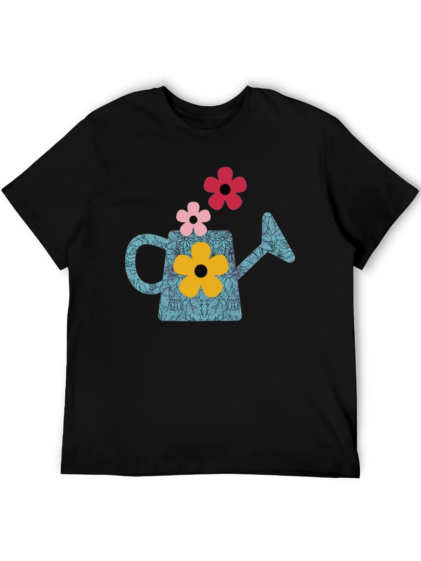 Black Watering Can Flower Graphic T-Shirt - Black view 5