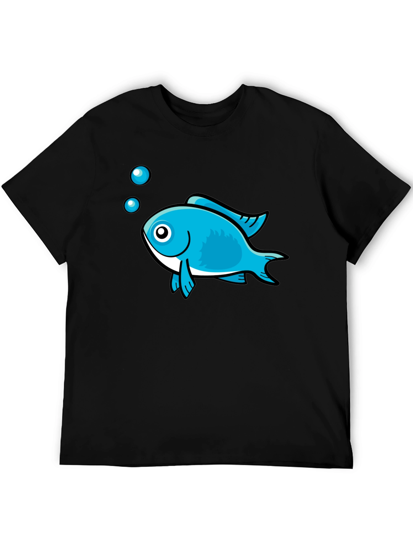 Black Blue Fish Graphic Black T-Shirt - Casual Style view 5