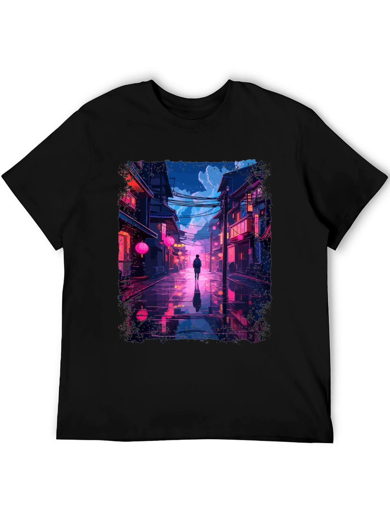 Black Neon Cityscape T-Shirt - Stylish Streetwear view 5