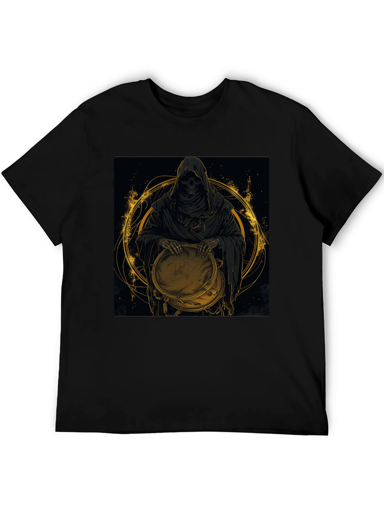 Black Grim Reaper Drummer Graphic Black T-Shirt view 5