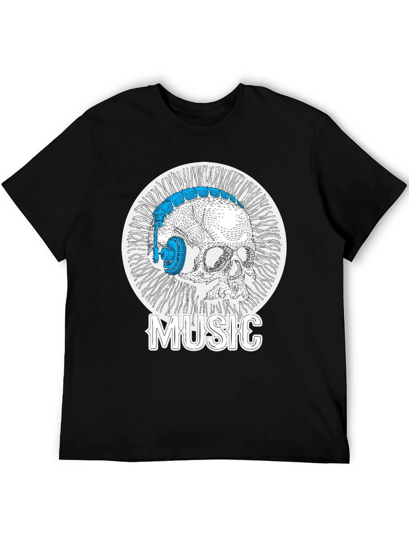 Black Skull Music Headphones T-Shirt - Cool Graphic Tee view 5
