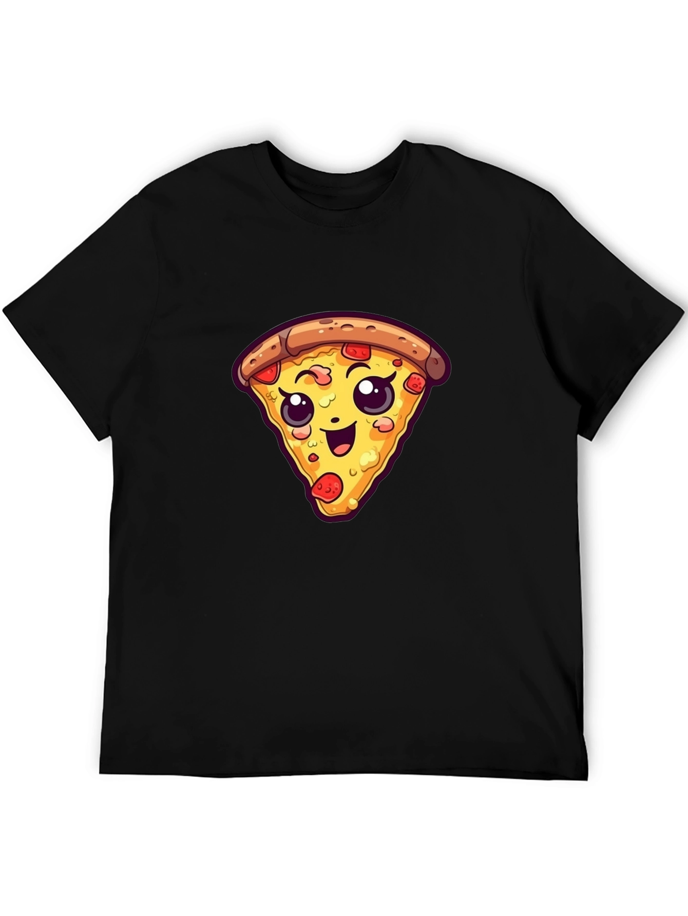 Black Cute Pizza Slice Graphic Tee - Black Unisex T-Shirt view 5
