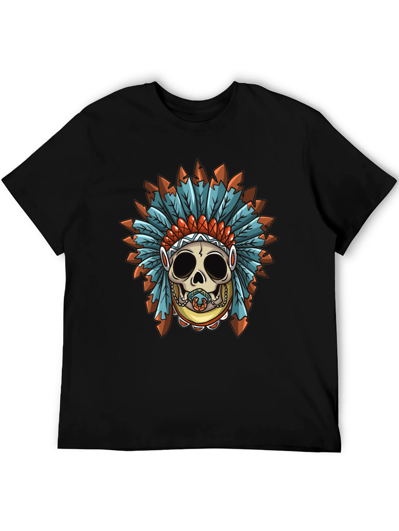 Black Skull Indian Headdress Graphic T-Shirt view 5