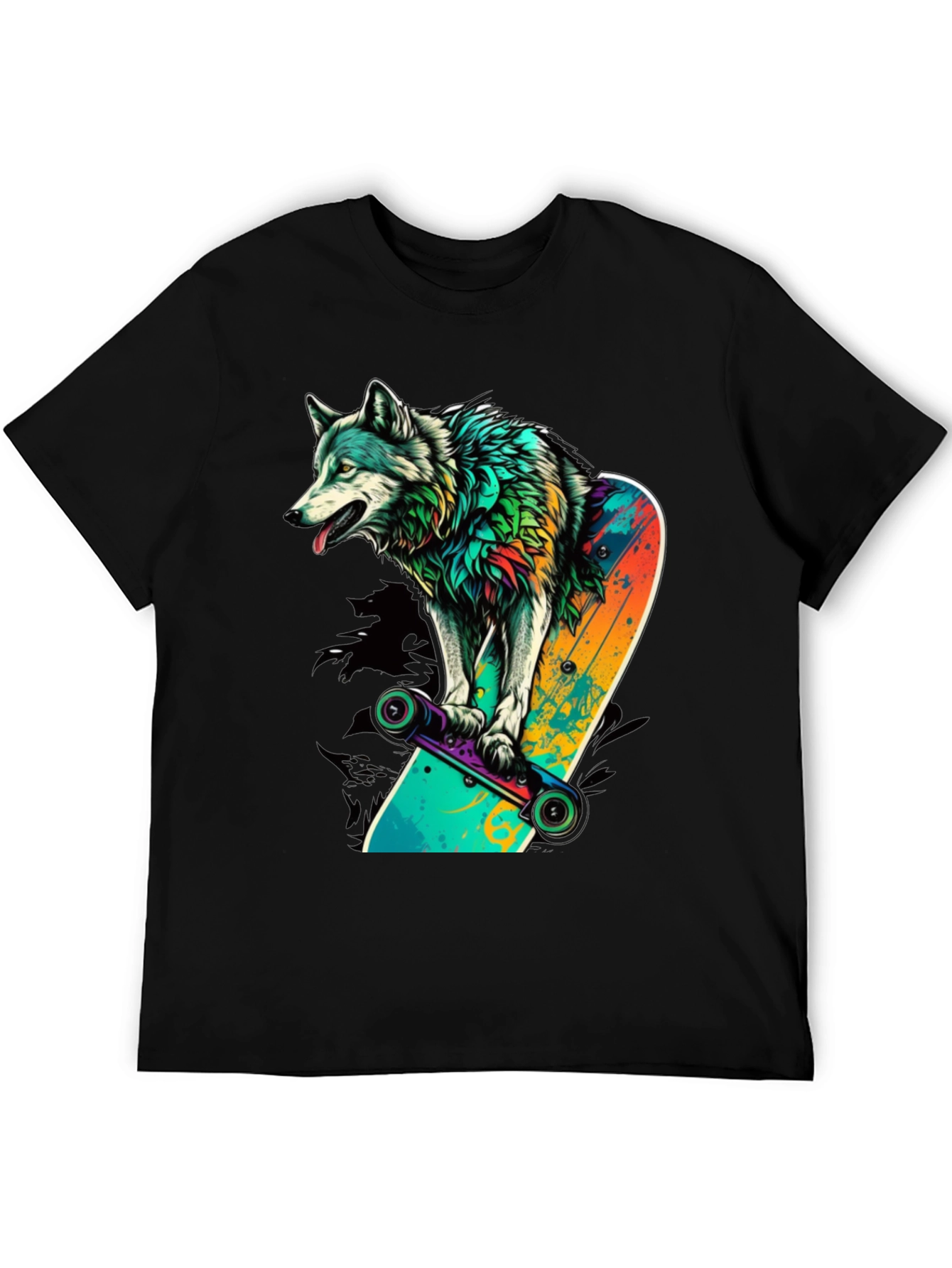 Black Wolf Skateboard Graphic Tee view 5
