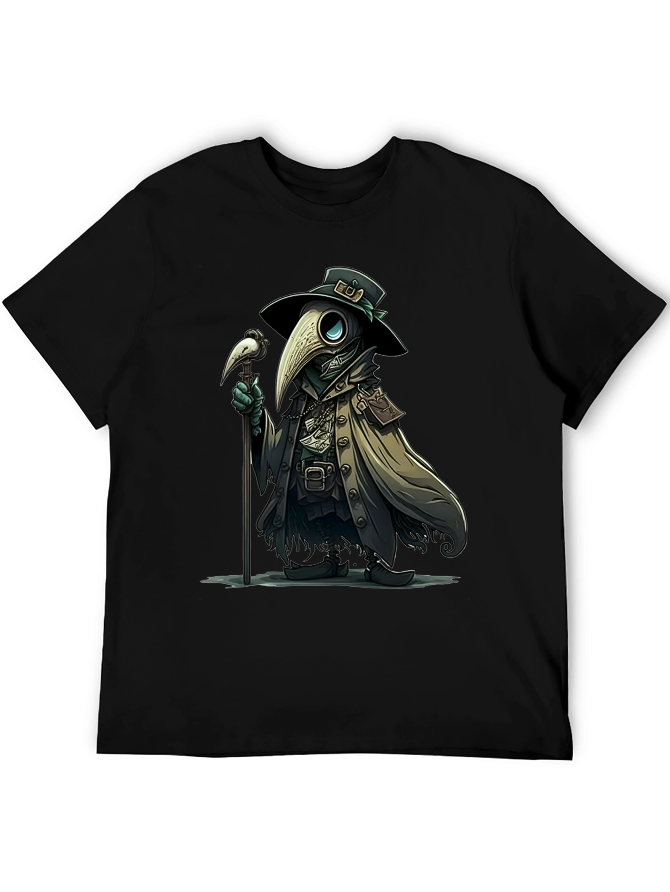 Black Plague Doctor Cartoon Graphic T-Shirt view 5