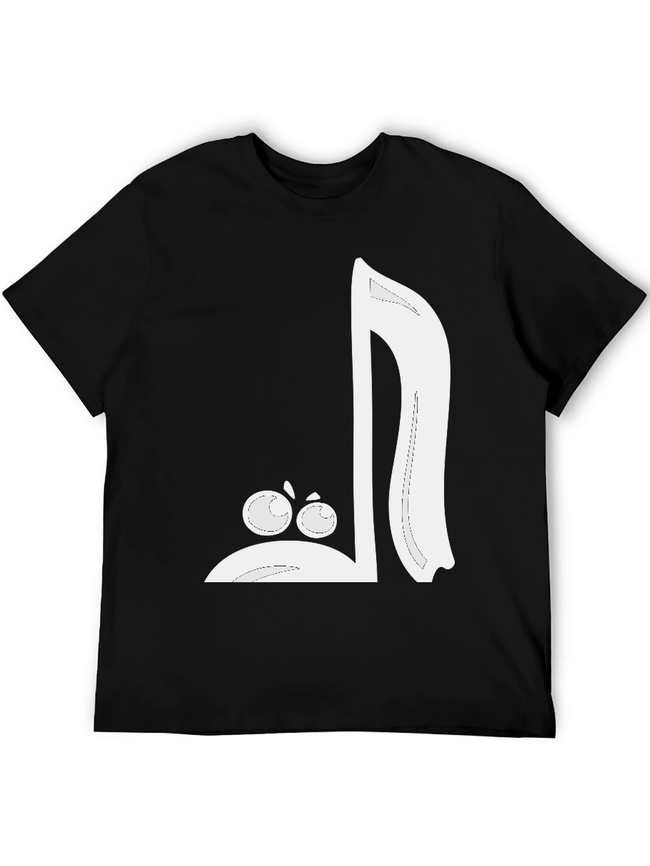 Black Cartoon Music Note Graphic Tee - Black Cotton Blend view 5