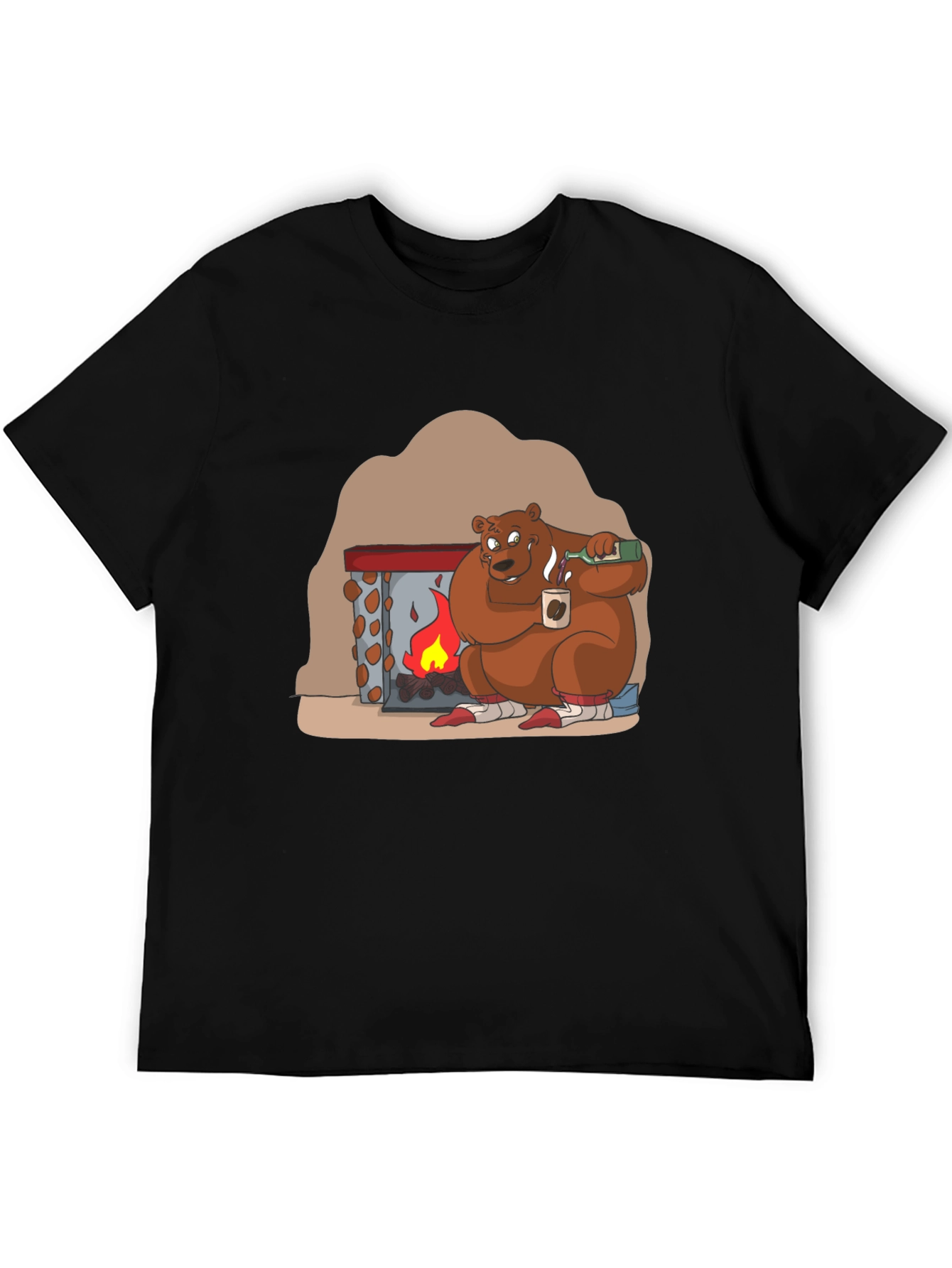 Black Cozy Bear by Fire T-Shirt view 5