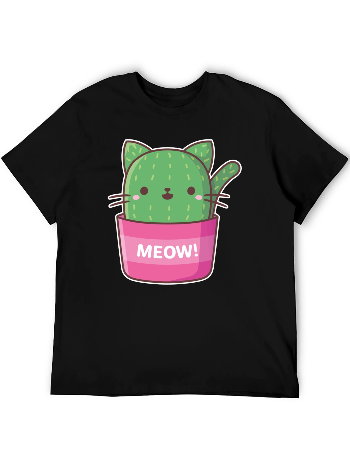 Black Cactus Cat Graphic T-Shirt - "Meow!" Design view 5