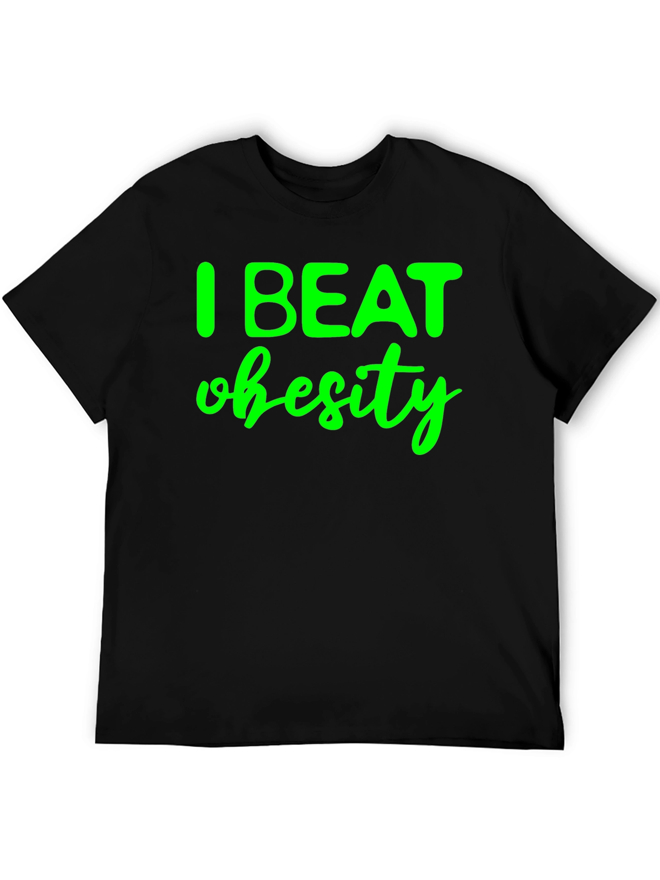 Black I Beat Obesity Black T-Shirt view 5