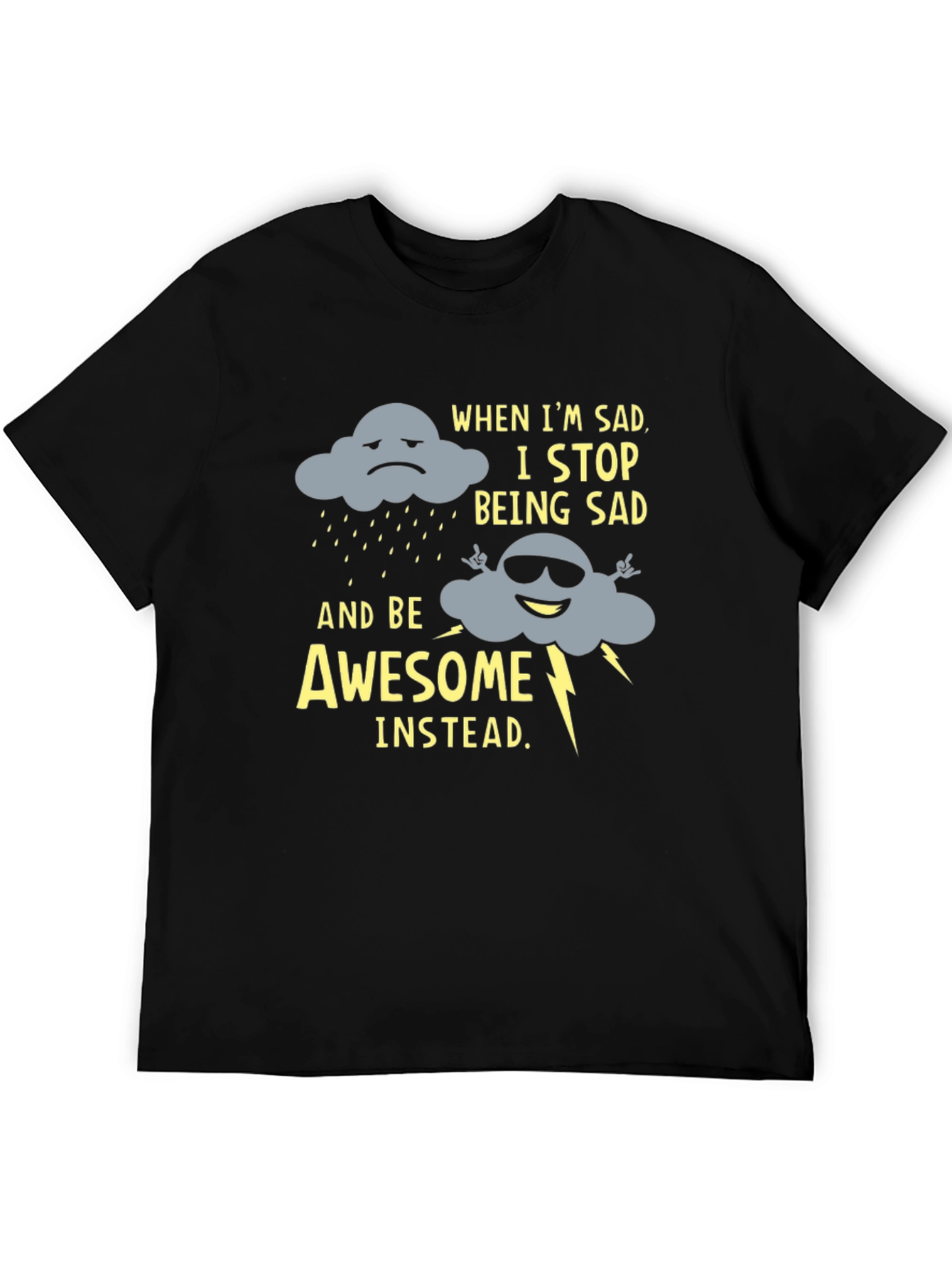 Black Funny Graphic Tee: Sad Cloud to Awesome Cloud view 5