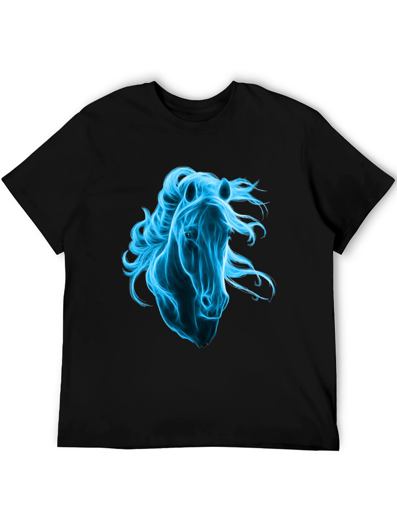 Black Men's Black T-Shirt with Blue Horse Graphic view 5