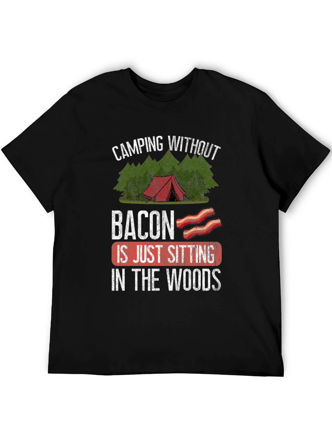Black Camping Without Bacon Graphic T-Shirt view 5