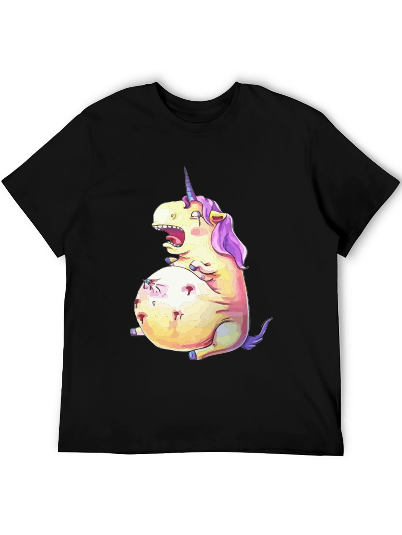 Black Funny Unicorn Graphic Tee - Black Cotton T-Shirt view 5