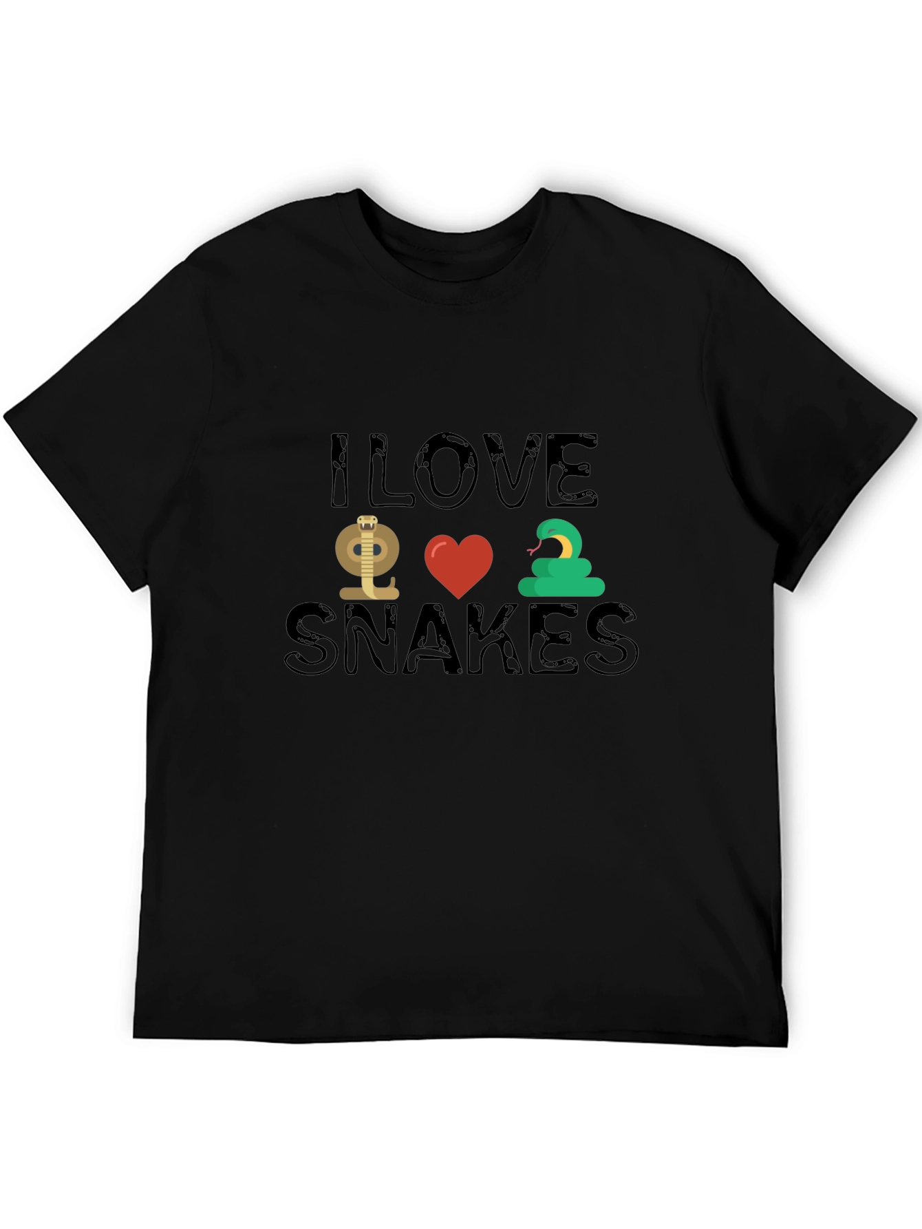 Black I Love Snakes T-Shirt - Novelty Snake Lover Tee view 5