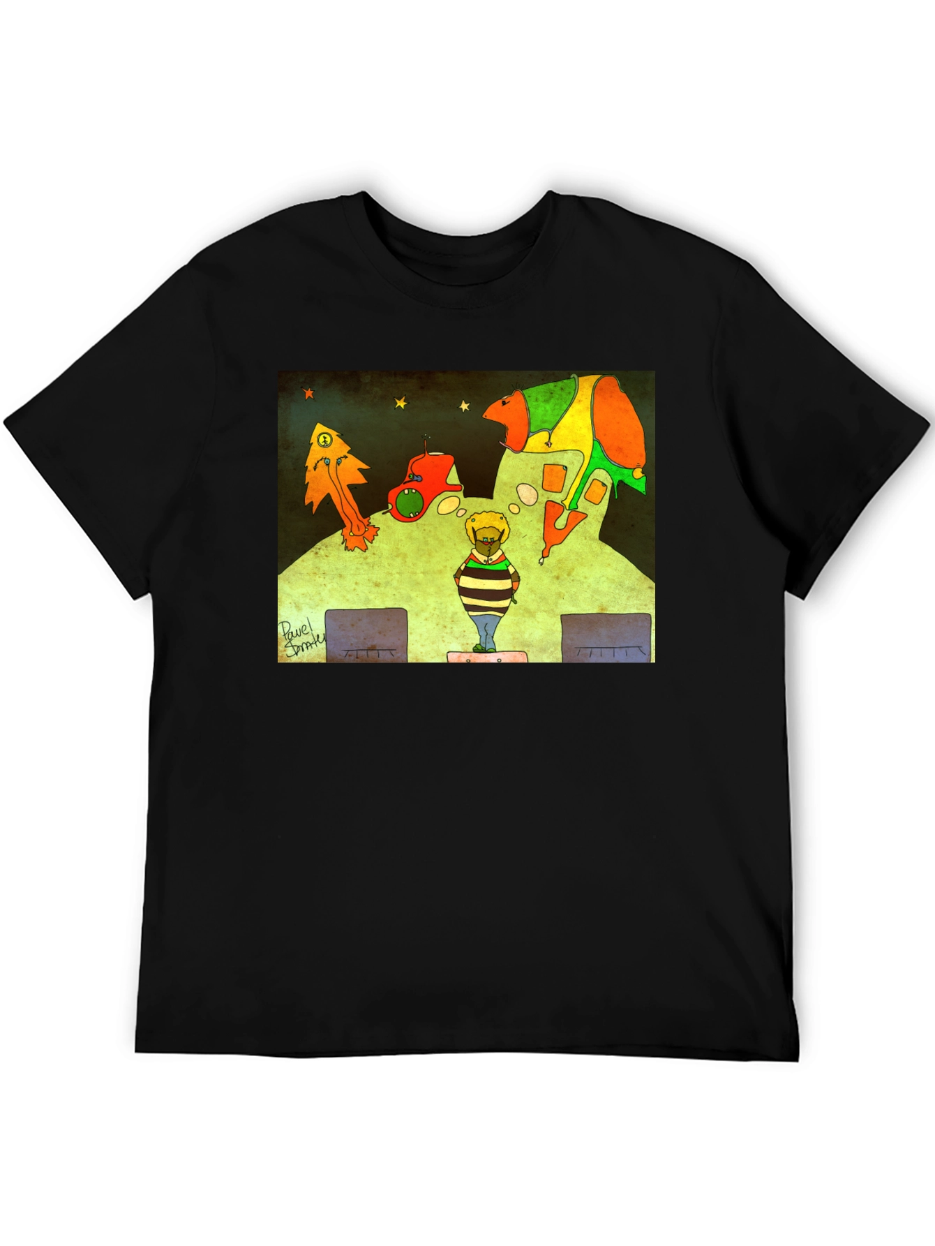 Black Retro Cartoon Graphic Print Black Tee view 5