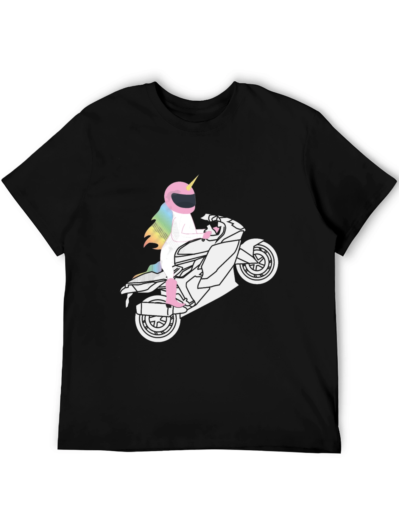 Black Unicorn Motorcycle Graphic Tee - Black Cotton view 5