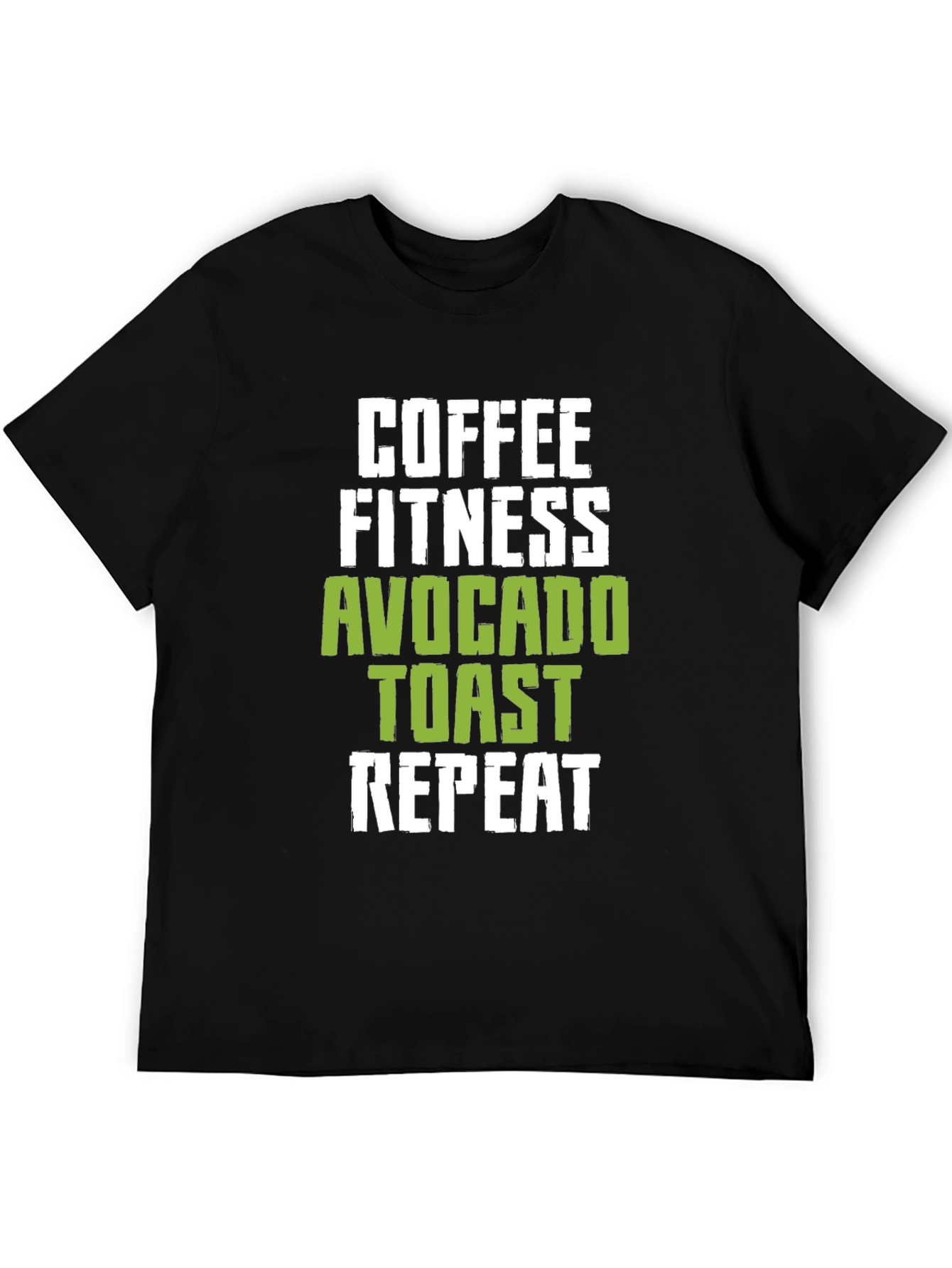 Black Coffee Fitness Avocado Toast Repeat Black Graphic Tee view 5