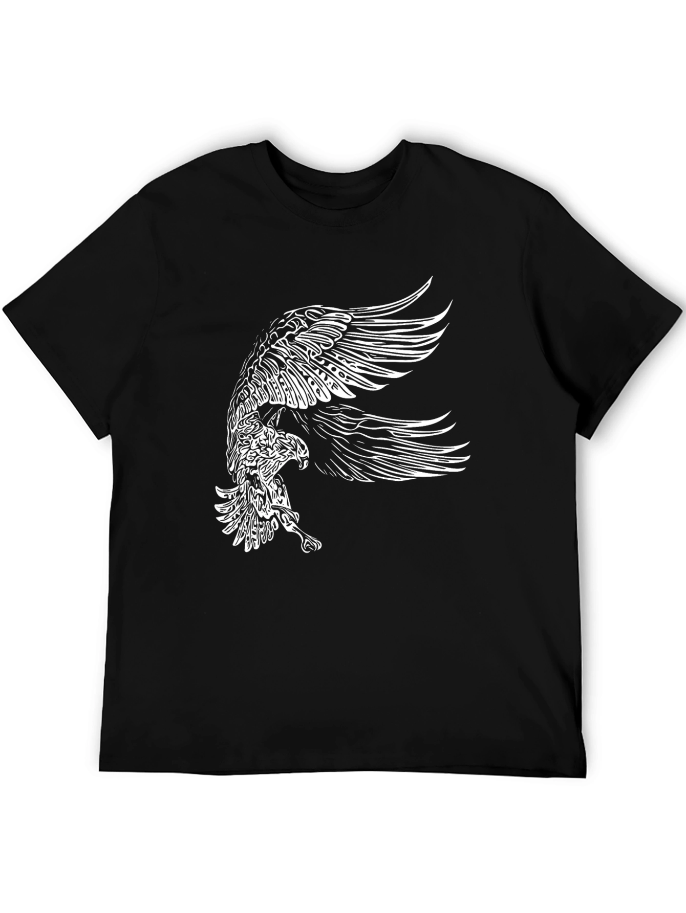 Black Men's Black T-Shirt with Eagle Graphic view 5