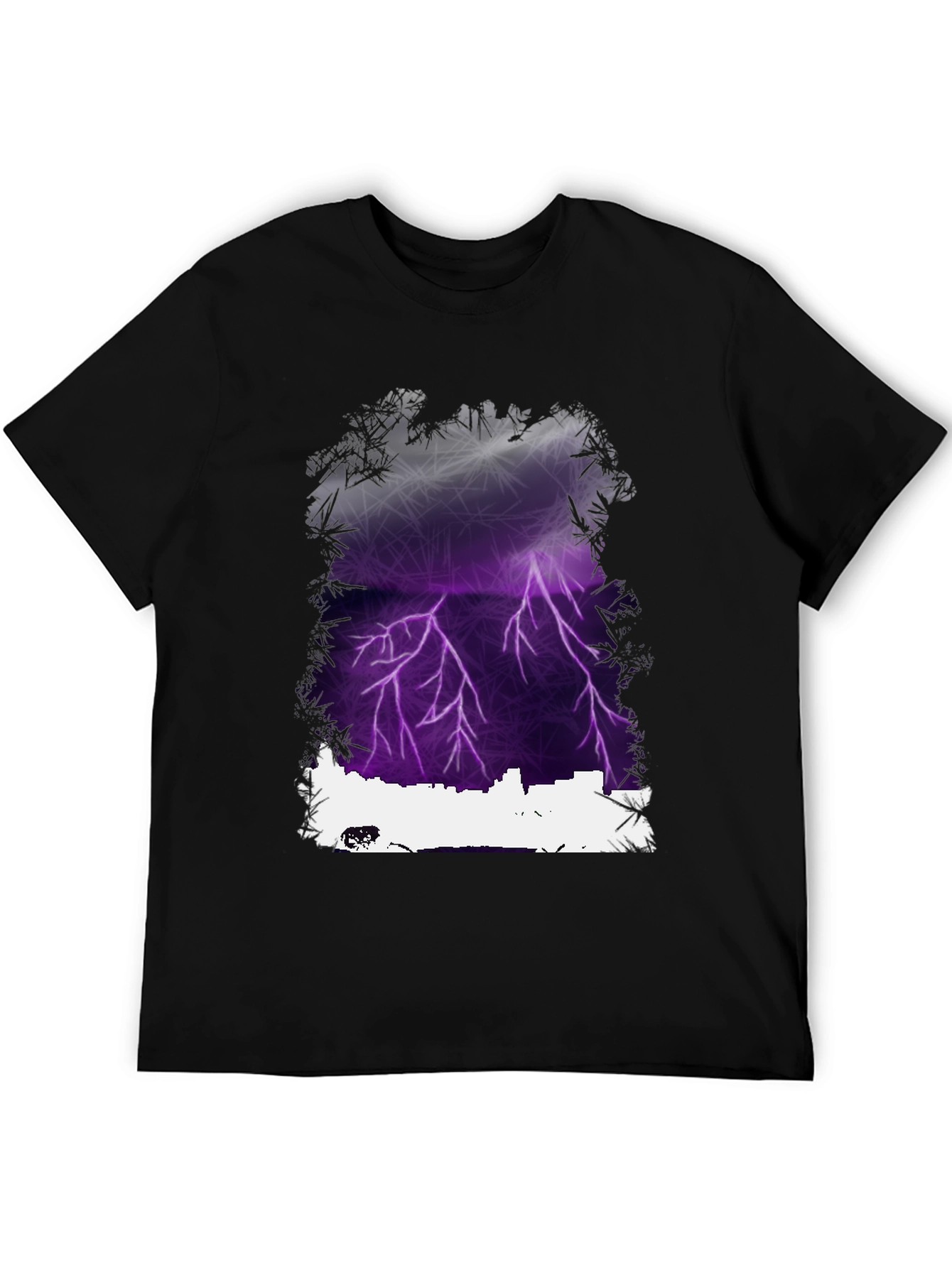 Black Lightning Cityscape Graphic Tee - Men's Black T-Shirt view 5