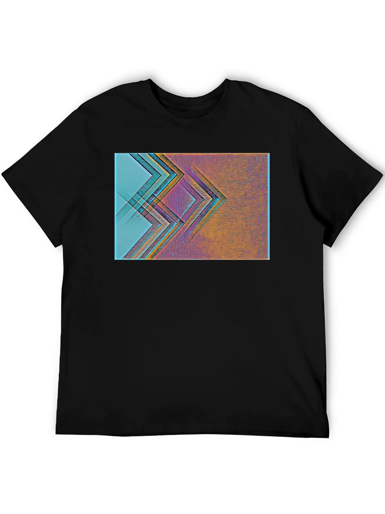 Black Abstract Geometric Print Black T-Shirt view 5